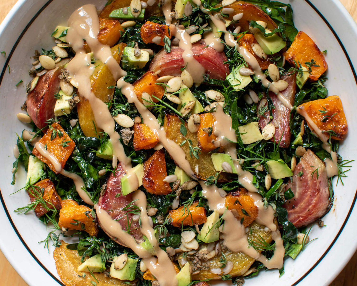 Kale Salad with Roasted Beets, Butternut Squash, and Go Raw Salad Toppers