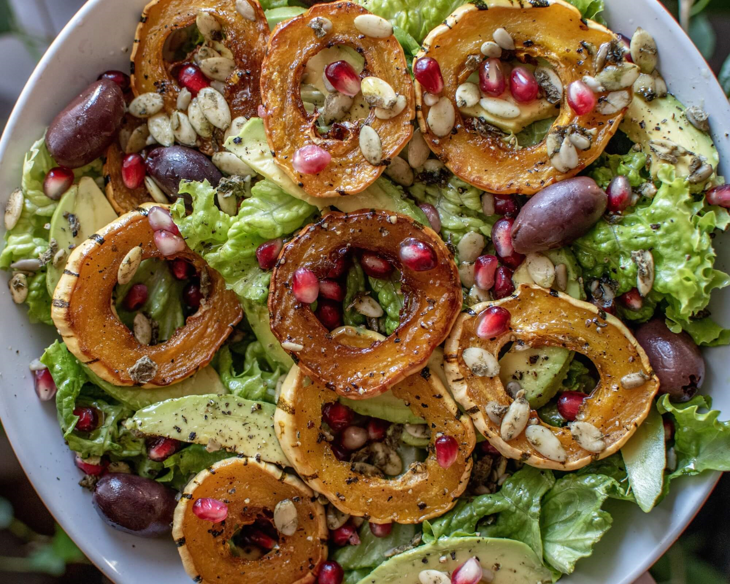 Delicata Squash & Pomegranate Salad with Go Raw Sprouted Pumpkin Seeds