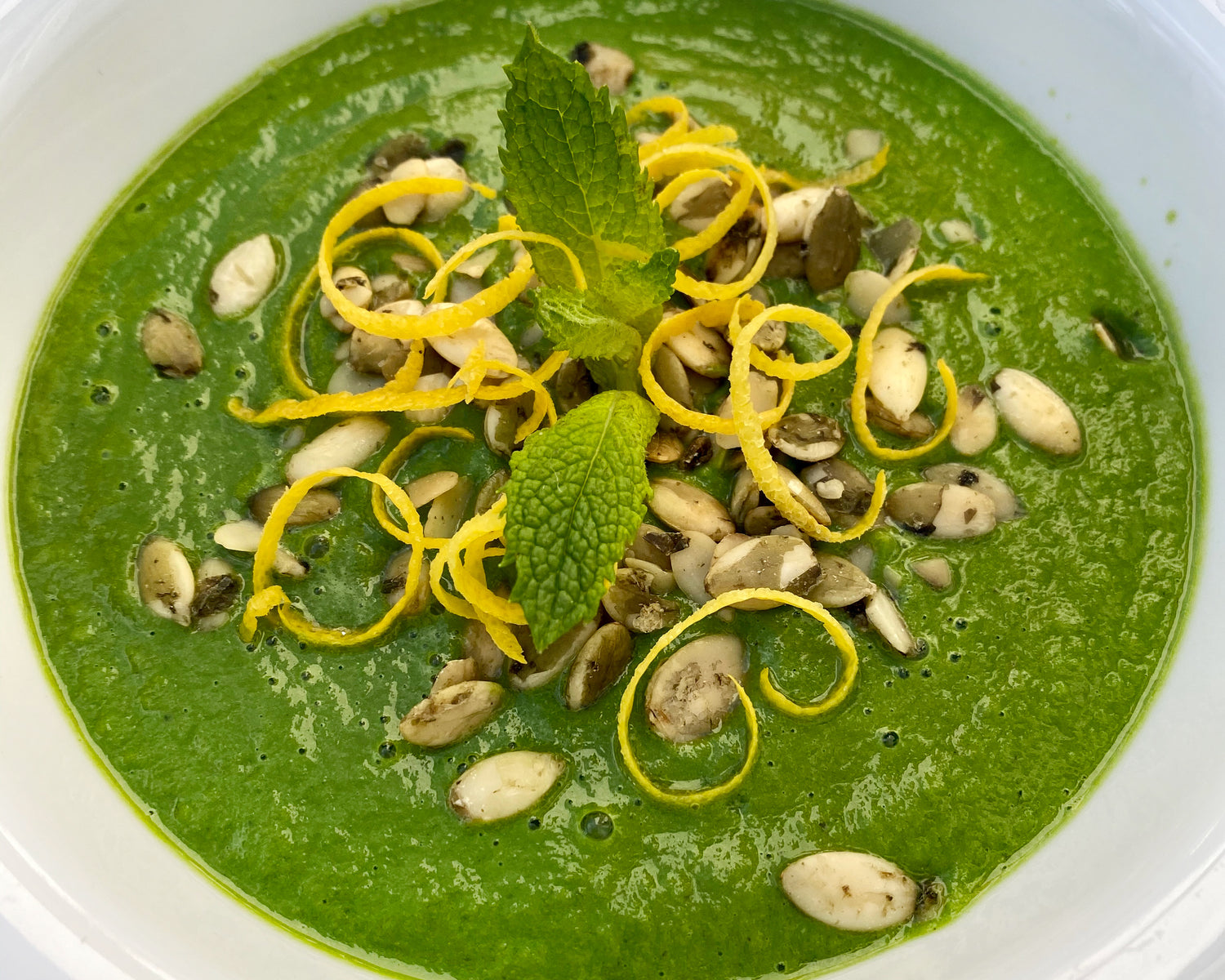 Spring Green Soup with Spinach, Avocado, Asparagus, and Mint