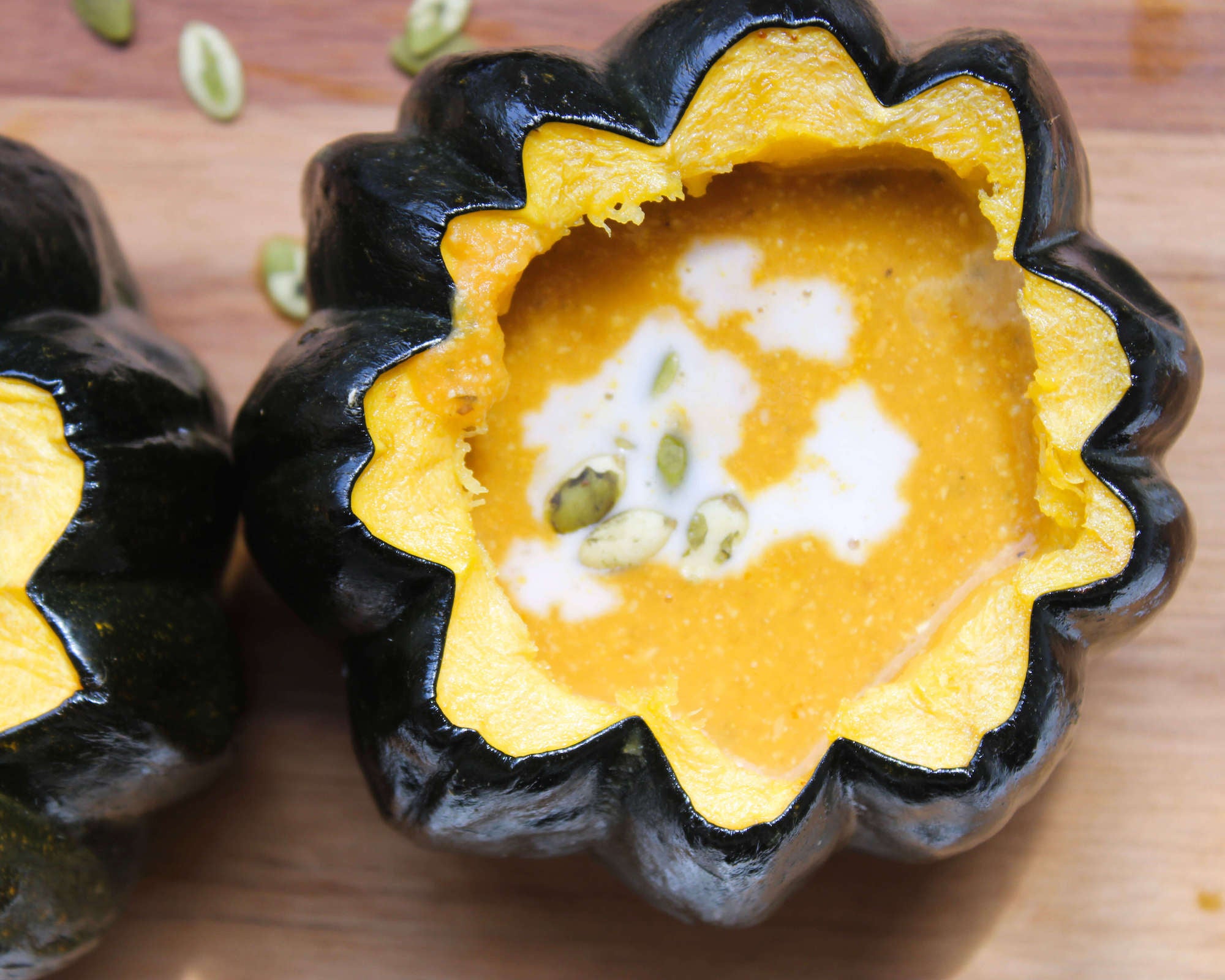 Acorn Squash Pumpkin Soup with Go Raw Sprouted Pumpkin Seeds