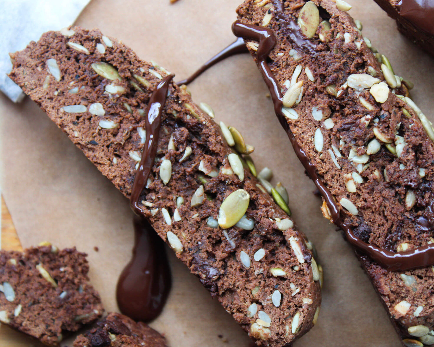 Chocolate Chai Spiced Seed Crusted Biscotti