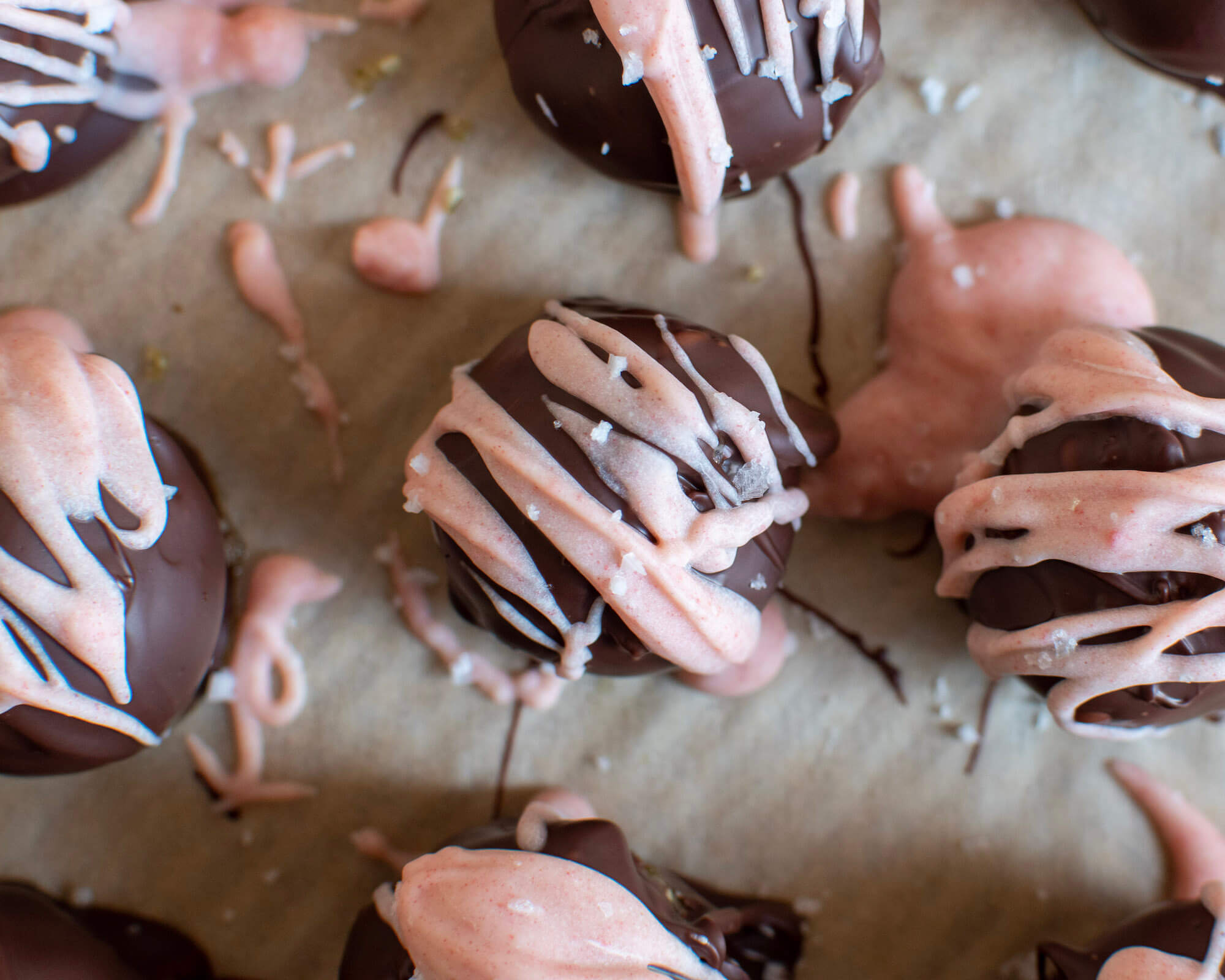 Chocolate Strawberry Truffles with Coconut and Pumpkin Seeds