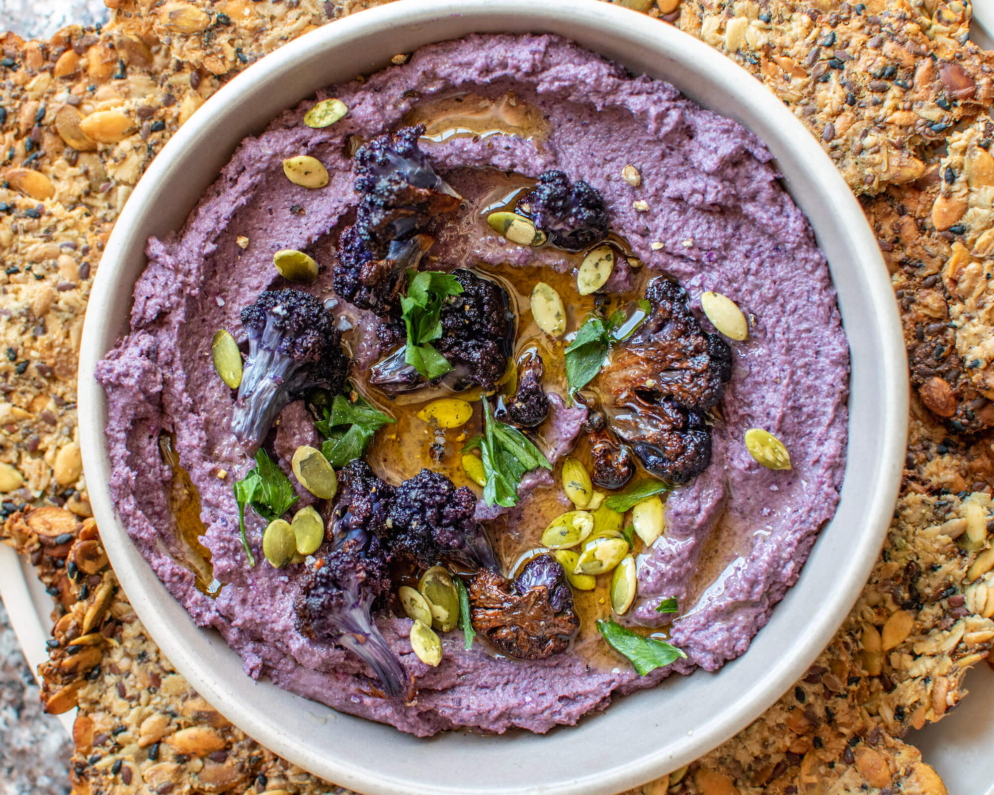 Purple Cauliflower & Roasted Garlic Dip