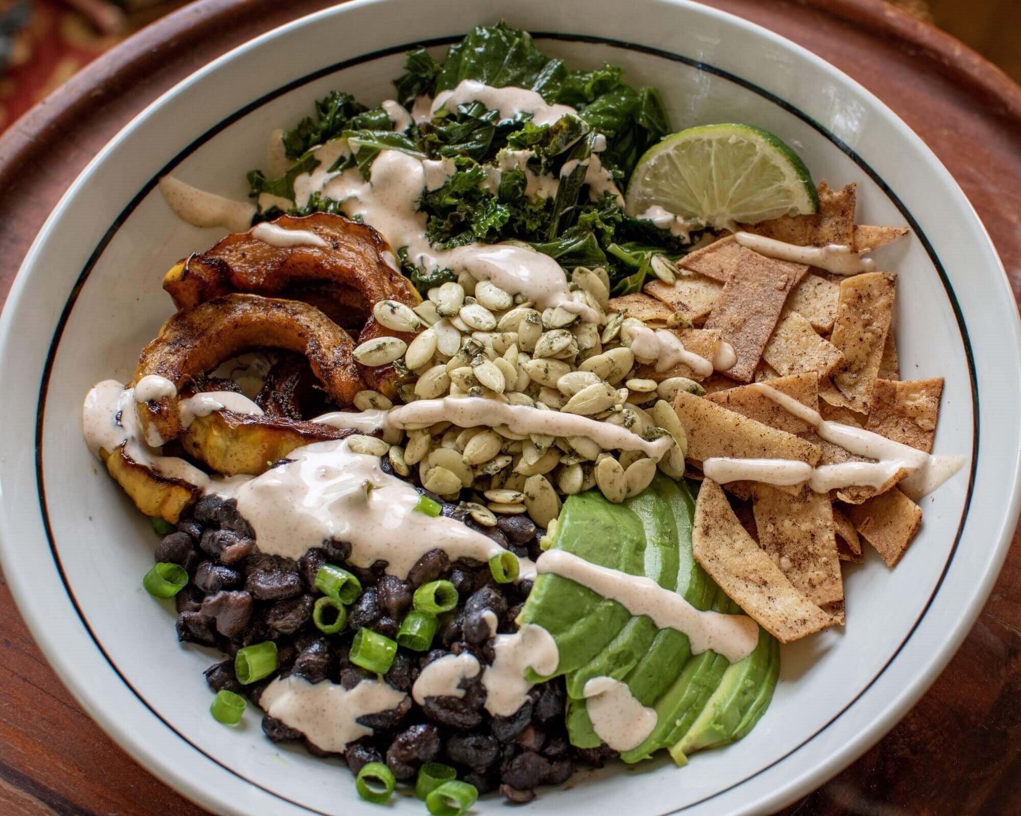 Delicata Squash Taco Bowl with Crispy Tortilla Strips – Go Raw