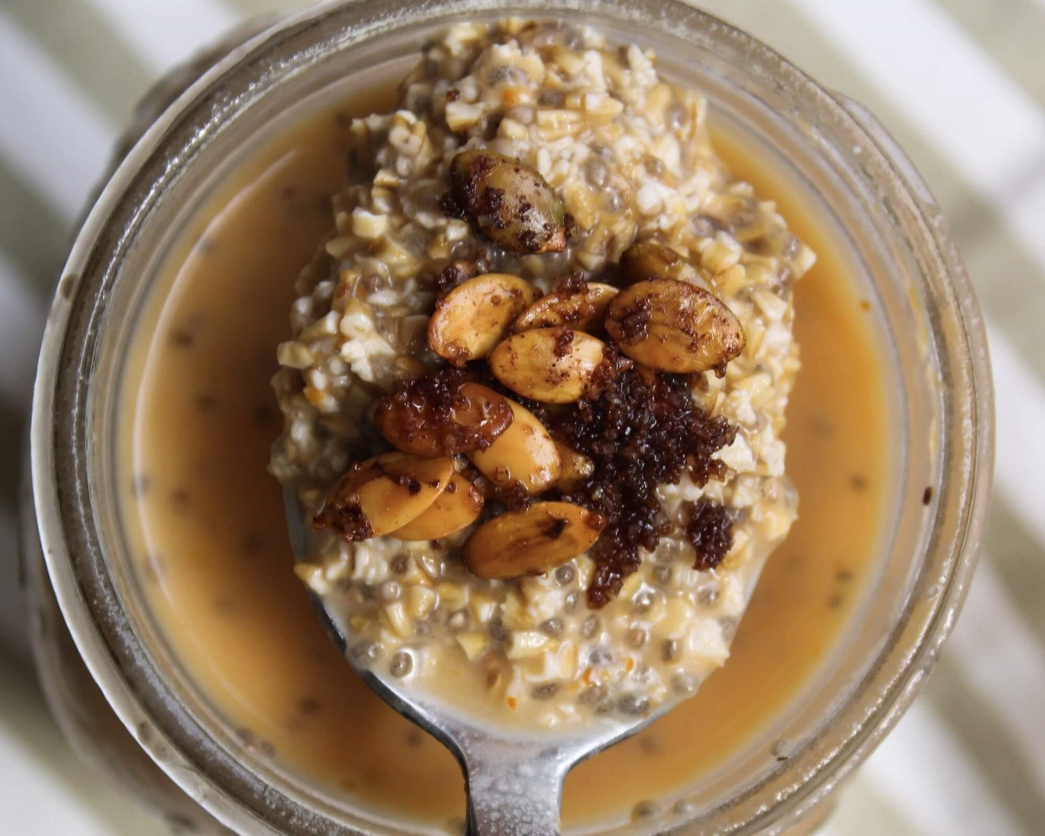 Pumpkin Spiced Overnight Steel Cut Oats with Spiced Go Raw Sprouted Pumpkin Seeds